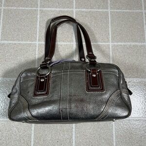 COACH SOHO LEATHER SATCHEL /SHOULDER BAG Silver Metallic And Brown Accents